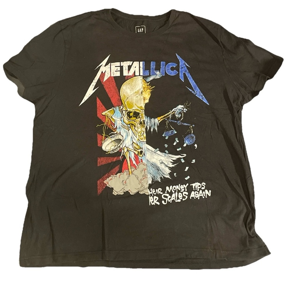 Metallica T Shirt Mens Black Graphic Heir Money Tips Scales Again Skulls XL GAP